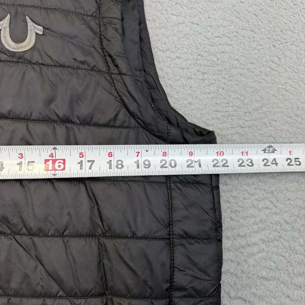 True‎ Religion Vest Mens Small Black Quilted Insulated Full Zip Puffer Logo
